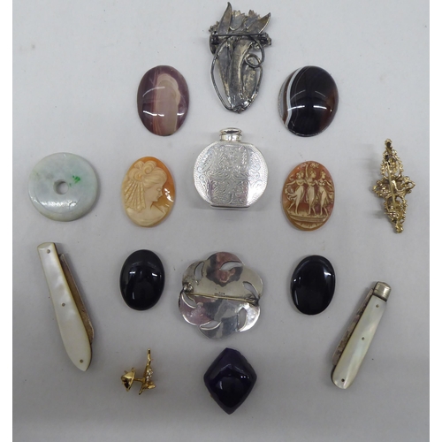 214 - A mixed lot: to include a silver scent bottle with engraved ornament  indistinct marks 