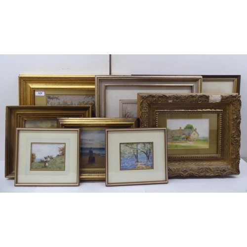 229 - Framed pictures and other media: to include a tapestry of a period garden scene  10