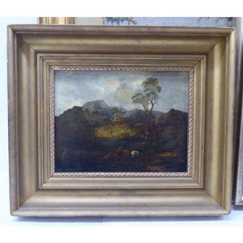 229 - Framed pictures and other media: to include a tapestry of a period garden scene  10