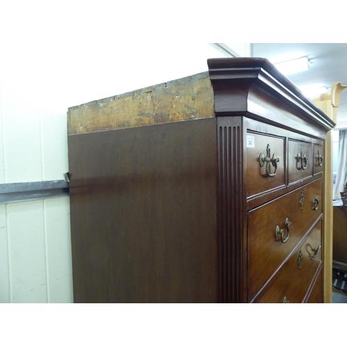 242 - A 19thC mahogany chest-on-chest with a moulded cornice, over an arrangement of three short/six long ... 