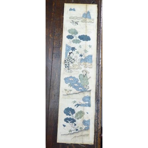 247 - Oriental artwork, textiles and carved wooden plaques  mixed sizes  mostly framed