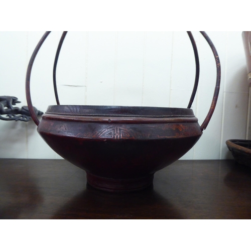 253 - Oriental wooden items: to include a fruitwood wash bowl  20