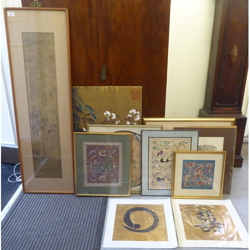 261 - Chinese artwork and tapestries  various sizes  mostly framed