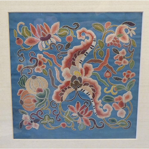 261 - Chinese artwork and tapestries  various sizes  mostly framed