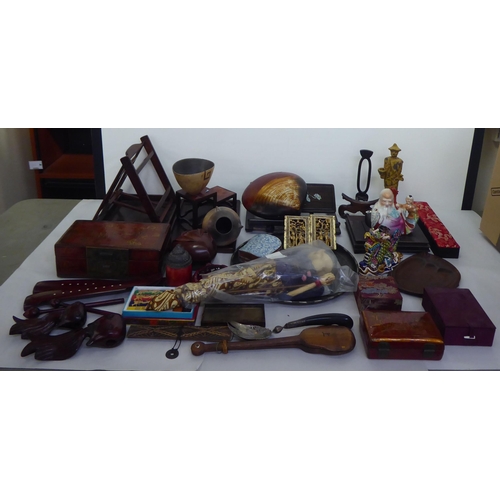 273 - Asian collectables: to include wooden stands; and two part boxes