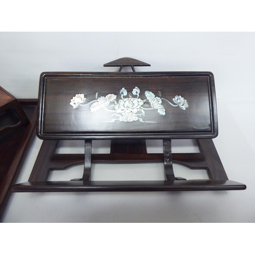 273 - Asian collectables: to include wooden stands; and two part boxes