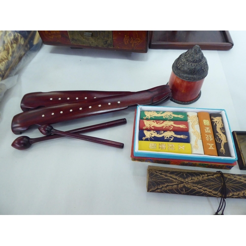 273 - Asian collectables: to include wooden stands; and two part boxes