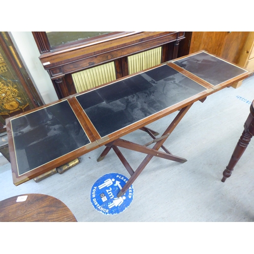 281 - A modern mahogany two-part 'pop up' folding desk, on a crossover underframe  30