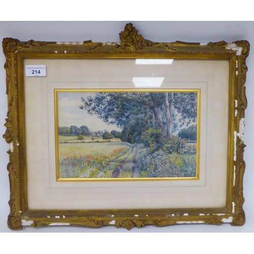 284 - Charles A Brindley - 'Oats and Poppies on Gouchmore Farm, Surrey'  watercolour  bears a signature, d... 