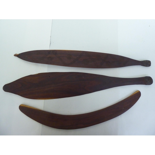 313 - Aboriginal wooden tools, viz. two Woomera spear throwers  18