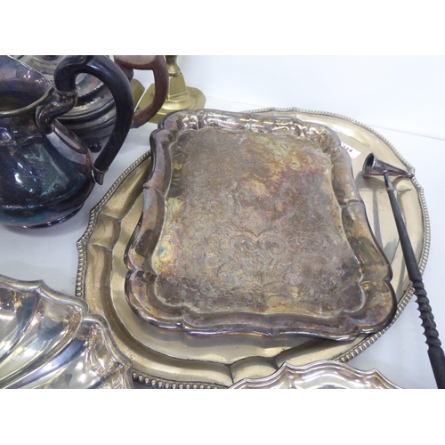 314 - Metalware: to include a silver plated tray of oval form with a bead edge  12