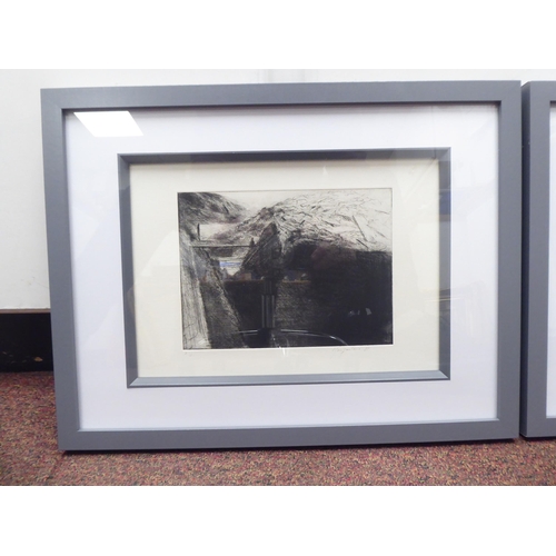 After John MacFarlane - a series of three abstracts monochrome etchings ...