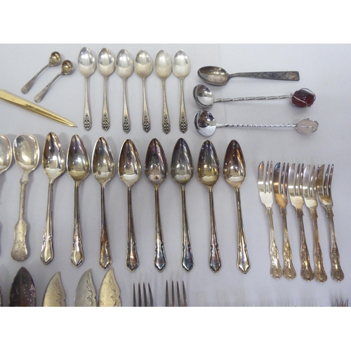 319 - Silver and white metal flatware: to include a pair of Continental serving spoons  bears indisti... 