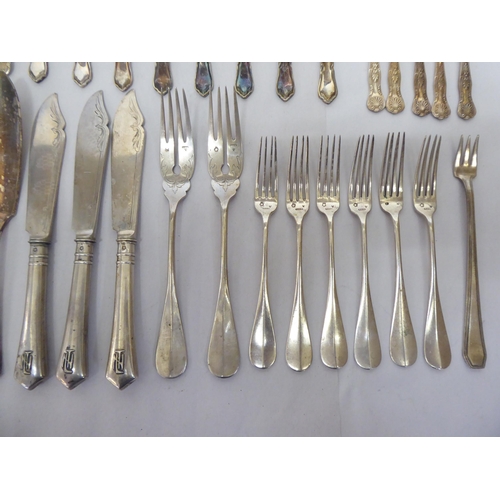 319 - Silver and white metal flatware: to include a pair of Continental serving spoons  bears indisti... 