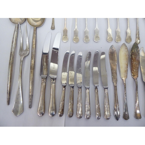 319 - Silver and white metal flatware: to include a pair of Continental serving spoons  bears indisti... 