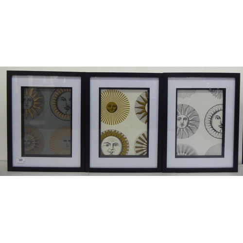 345 - In the manner of Fornasetti - three sunburst design prints  each 11