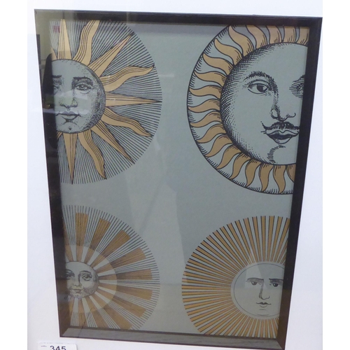 345 - In the manner of Fornasetti - three sunburst design prints  each 11