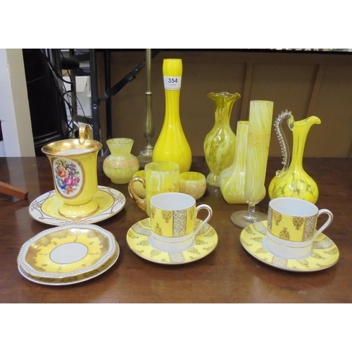 354 - Ceramics and glassware: to include a yellow glass specimen vase  9