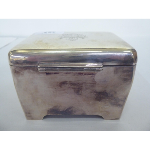 367 - An early 20thC silver plated box with a hinged lid and enamel decoration, depicting a girls' head  4... 