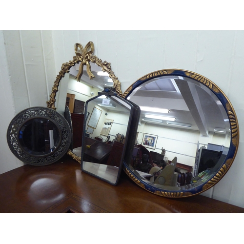 373 - Mirrors: to include an Art Deco metal framed example with blue painted decoration  largest 22