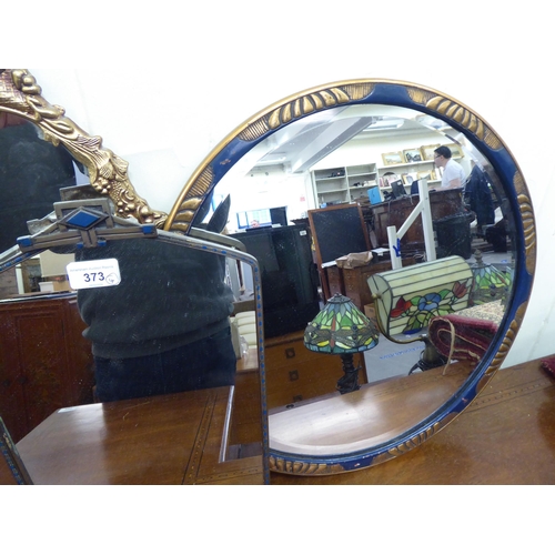 373 - Mirrors: to include an Art Deco metal framed example with blue painted decoration  largest 22