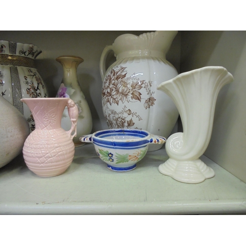 378 - Decorative ceramics: to include a 19thC Ridgeways Cherry jug  10.5