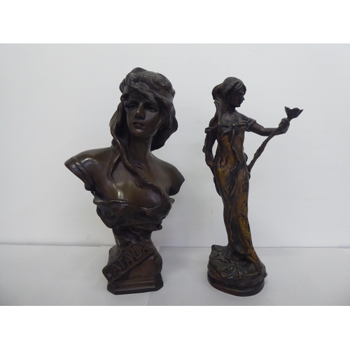 384 - Interior design accessories: to include a bronze resin bust 'Atala'  13.5