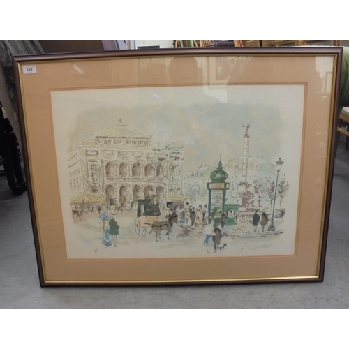 168 - A European city centre street scene  artist's proof  bears an indistinct pencil signature  20