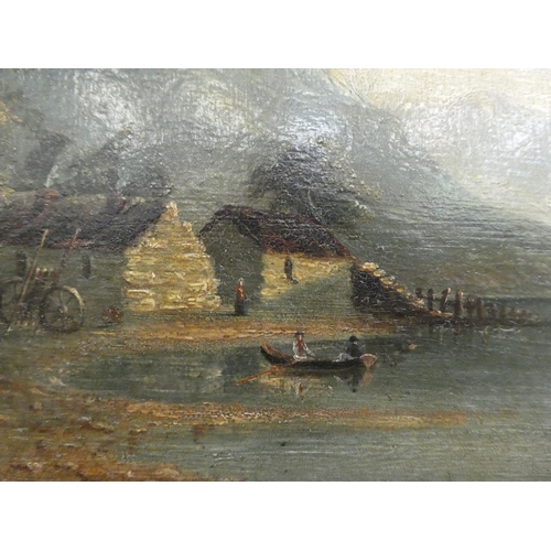 270 - Early 19thC British School - a highland loch scene with two figures in a small boat  oil on board  9... 