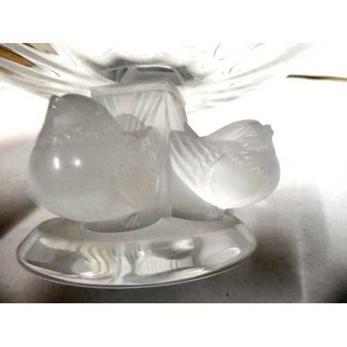 127 - A Lalique frosted and clear glass Nugent dish, the pedestal decorated with four nesting songbirds  3... 