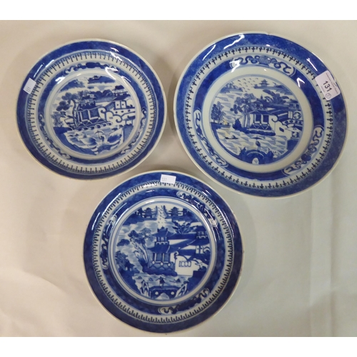 131 - Three mid 19thC Chinese porcelain plates, each decorated with a landscape  8