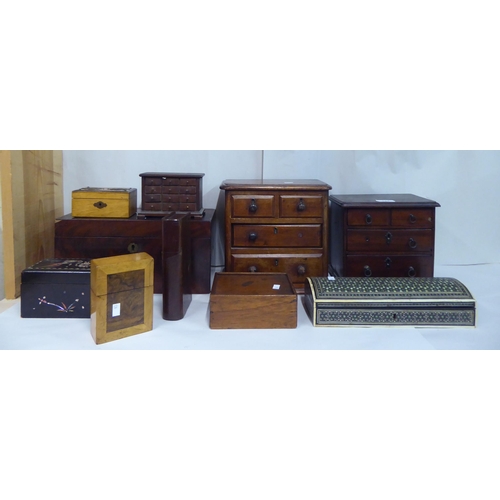 134 - Wooden collectables: to include an early 20thC mahogany miniature four drawer dressing chest  8... 