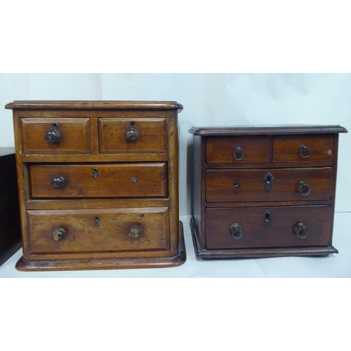 134 - Wooden collectables: to include an early 20thC mahogany miniature four drawer dressing chest  8... 