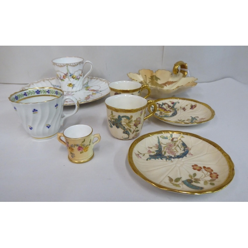 136 - Ceramics: to include a pair of late Victorian Royal Worcester porcelain blush ivory coffee cups and ... 