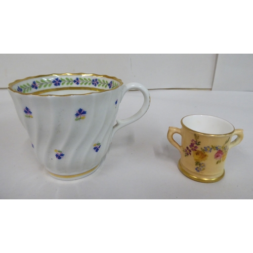 136 - Ceramics: to include a pair of late Victorian Royal Worcester porcelain blush ivory coffee cups and ... 