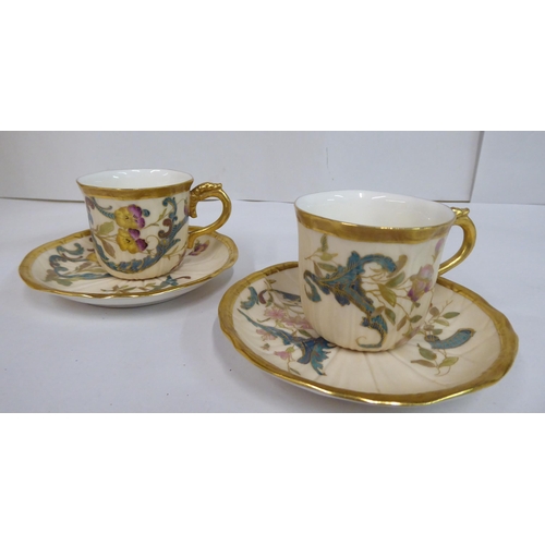 136 - Ceramics: to include a pair of late Victorian Royal Worcester porcelain blush ivory coffee cups and ... 