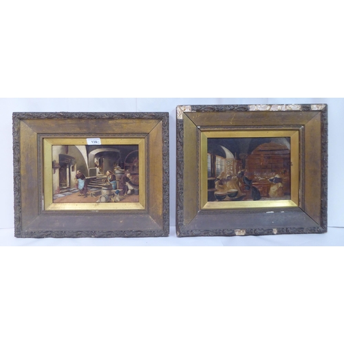 138 - Two late 19thC studies of monks preparing food  oils on panels  7