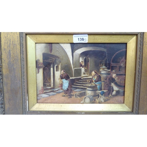 138 - Two late 19thC studies of monks preparing food  oils on panels  7