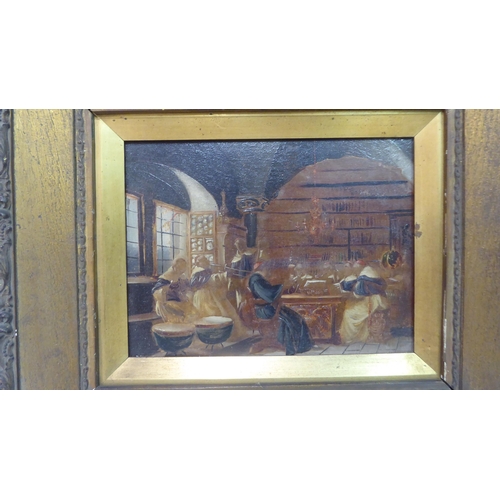 138 - Two late 19thC studies of monks preparing food  oils on panels  7