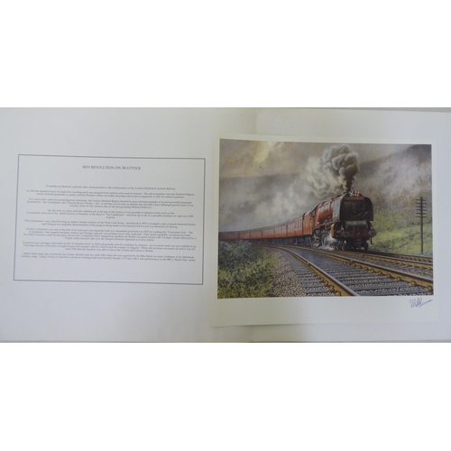 160 - After Michael Turner - five coloured railway prints  three bearing signatures  8