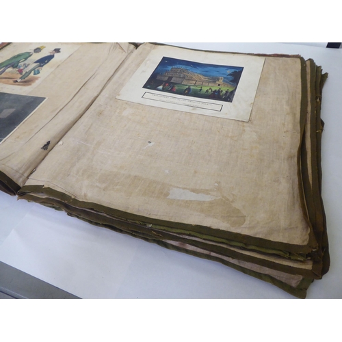 230 - A 19thC scrap album, comprising figures, cartoons and other contributions, contained in a linen back... 