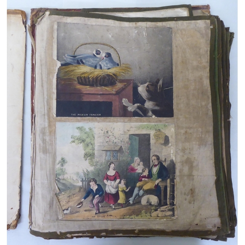 230 - A 19thC scrap album, comprising figures, cartoons and other contributions, contained in a linen back... 