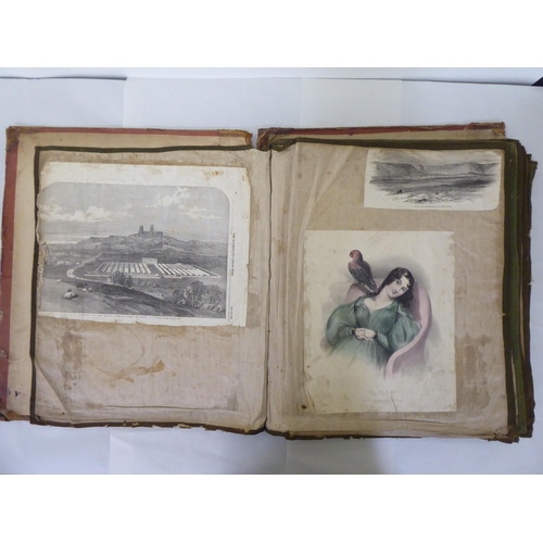 230 - A 19thC scrap album, comprising figures, cartoons and other contributions, contained in a linen back... 