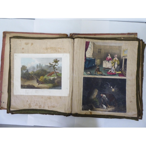 230 - A 19thC scrap album, comprising figures, cartoons and other contributions, contained in a linen back... 