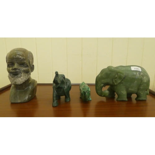 239 - Four modern hardstone ornaments: to include an elephant  5