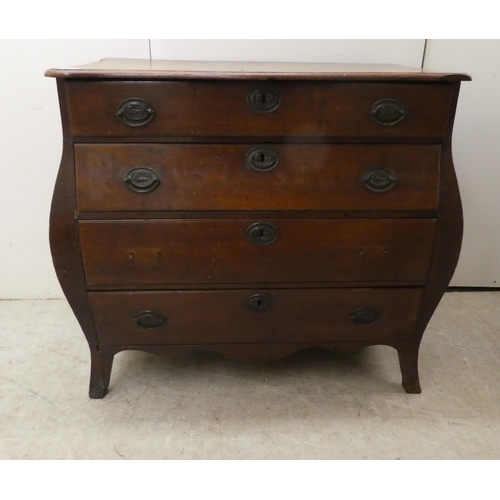 251 - A late 19thC Continental oak, four drawer, bombe front chest, raised on splayed forelegs  31