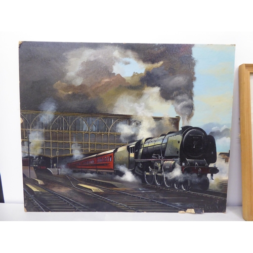 270 - Pictures: to include a study of an LMS steam locomotive  oil on board  18