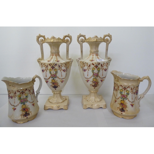 276 - Ceramics: to include a pair of late Victorian Royal Foley ware china vases, each decorated with garl... 