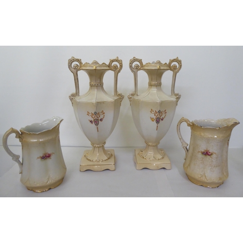 276 - Ceramics: to include a pair of late Victorian Royal Foley ware china vases, each decorated with garl... 