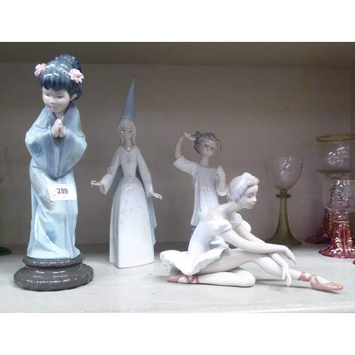 289 - Four items of Lladro: to include a Geisha  9